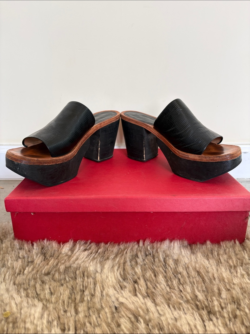 RACHEL COMEY Jibe Clogs Sz 8.5 Black Leather Slide Platform Heels